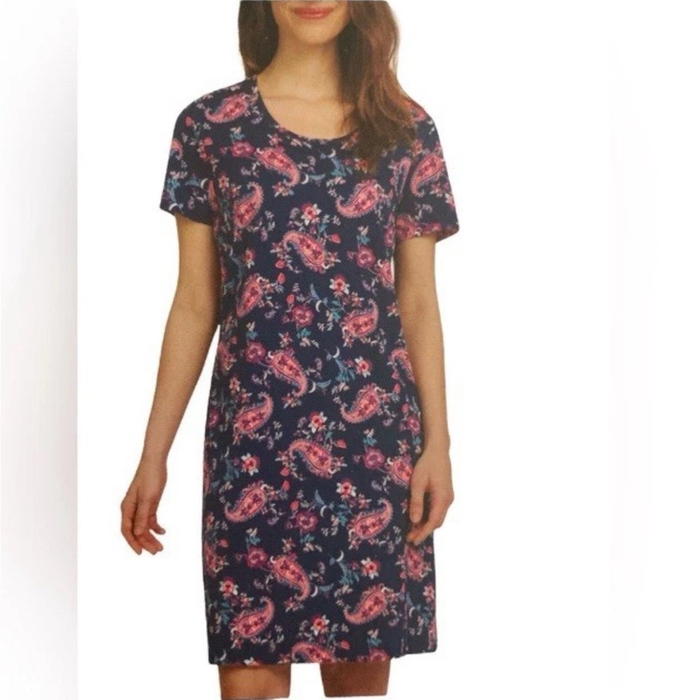 Lands' End Cotton Navy Paisley Sleep Shirt / House Dress Small